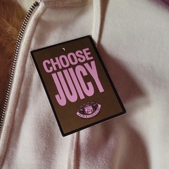 Juicy Couture Cream Zip-Up Hoodie with Real Rabbit Fur Lining - Picture 5 of 8